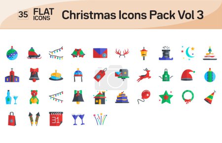 Illustration for Christmas Icons Pack Vol 3 Flat Color Icons Pack - Royalty Free Image