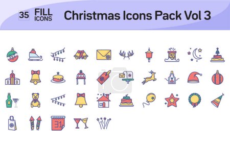Illustration for Christmas Icons Pack Vol 3 Color Outline Icons Pack - Royalty Free Image