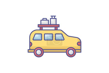 Illustration for Road Trip Outline Fill Icon Travel And Tour Icon, Tourism Icon, Exploring World Icons - Royalty Free Image