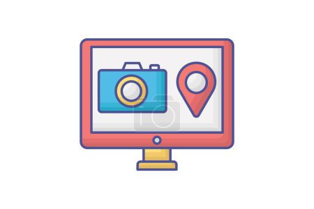 Illustration for Sightseeing Outline Fill Icon Travel And Tour Icon, Tourism Icon, Exploring World Icons - Royalty Free Image