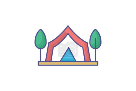 Illustration for Camping Outline Fill Icon Travel And Tour Icon, Tourism Icon, Exploring World Icons - Royalty Free Image