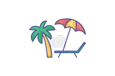 Ilustración de Esquema de playa Rellenar icono de viaje y tour Icono, Icono de turismo, Explorando iconos del mundo - Imagen libre de derechos