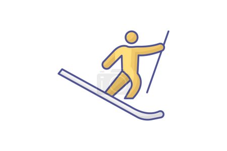 Illustration for Skiing Outline Fill Icon Travel And Tour Icon, Tourism Icon, Exploring World Icons - Royalty Free Image