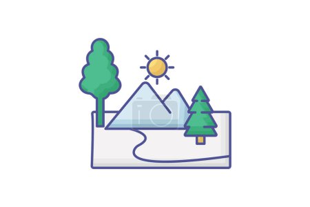 Illustration for National Parks Outline Fill Icon Travel And Tour Icon, Tourism Icon, Exploring World Icons - Royalty Free Image