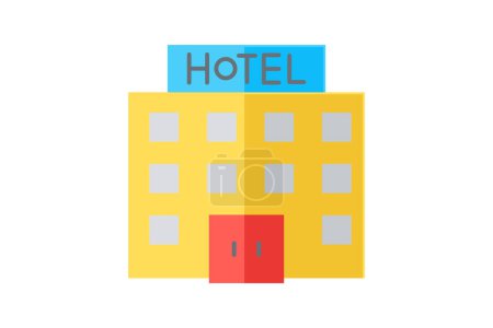 Ilustración de Hoteles Icono plano Viajar y Tour Icono, Icono de Turismo, Explorando Iconos del Mundo - Imagen libre de derechos