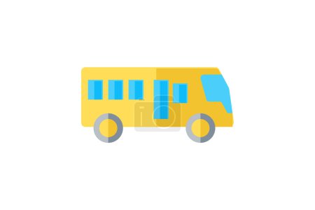 Ilustración de Icono plano de autobús Icono de viaje y tour, Icono de turismo, Explorando iconos del mundo - Imagen libre de derechos