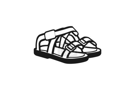 Ilustración de Piel Pescador Sandalias Zapatos y calzado Plano Color Icono conjunto aislado sobre fondo blanco plano vector ilustración Pixel perfecto - Imagen libre de derechos