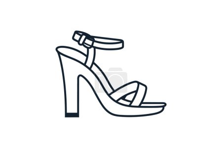 Ilustración de Amarillo perla embellecido talones zapatos de moda de las mujeres y calzado de color plano icono conjunto aislado sobre fondo blanco plana vector de color ilustración Pixel perfecta - Imagen libre de derechos