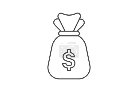Téléchargez les illustrations : Sac d'argent, riche, icône de ligne mince, icône de contour gris, icône parfaite pixel - en licence libre de droit