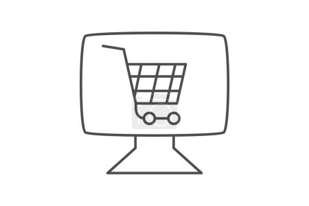 Illustration for Online Shopping, E-commerce Delight thin line icon, grey outline icon, pixel perfect icon - Royalty Free Image