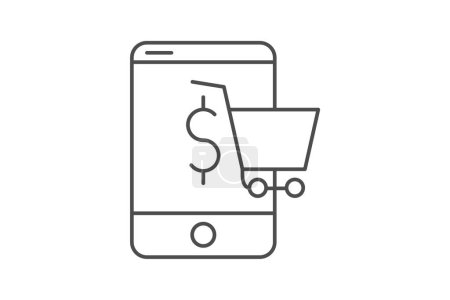Illustration for Mobile Shopping, Virtual Storefront, thin line icon, grey outline icon, pixel perfect icon - Royalty Free Image