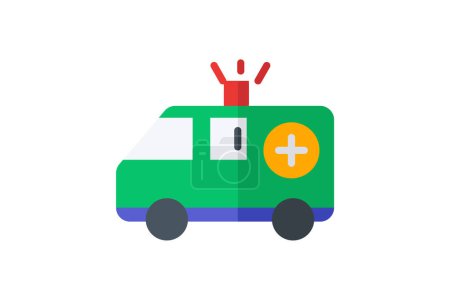 Illustration for Ambulance, Medical Transport, Paramedic, Healthcare, flat color icon, pixel perfect icon - Royalty Free Image