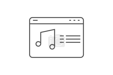 Ilustración de Lista de reproducción de música, compilación de audio, icono de línea delgada, icono de contorno gris, icono perfecto de píxel - Imagen libre de derechos
