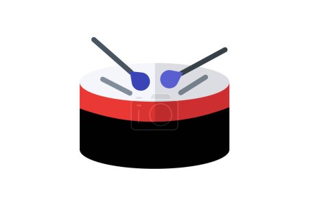 Illustration for Drum, Percussion instrument, Drumming, flat color icon, pixel perfect icon - Royalty Free Image