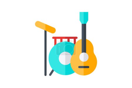 Téléchargez les illustrations : Rock band, Ensemble musical, Concerts, icône icône couleur plate, icône pixel parfait - en licence libre de droit