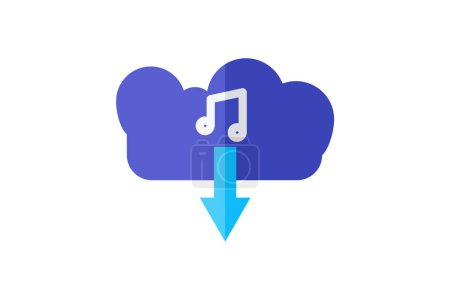 Ilustración de Descarga de música, adquisición de música digital, recuperación de archivos de audio, icono de color plano, icono perfecto de píxel - Imagen libre de derechos