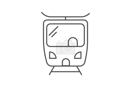 Illustration for Tram, Public Transport, City Commuting, thin line icon, grey outline icon, pixel perfect icon - Royalty Free Image