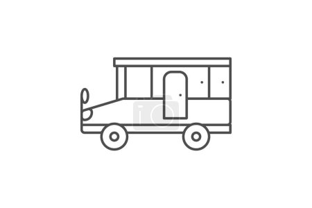 Illustration for Motorhome, Recreational Vehicle (RV), thin line icon, grey outline icon, pixel perfect icon - Royalty Free Image