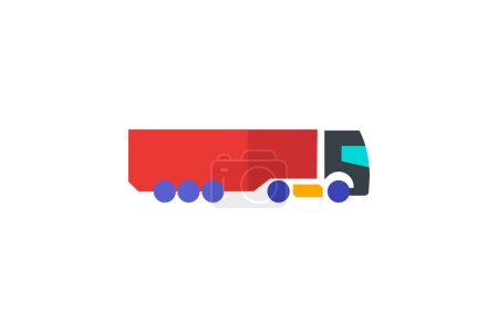 Illustration for Trailer, Hauling Equipment, Towable Unit,Motorhome, Recreational Vehicle (RV), flat color icon, pixel perfect icon - Royalty Free Image
