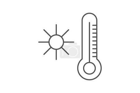 Téléchargez les illustrations : Chaleur extrême, conditions de vague de chaleur, icône de ligne mince, icône de contour gris, icône parfaite pixel - en licence libre de droit