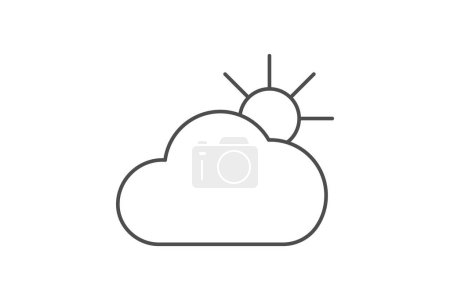 Téléchargez les illustrations : Ciel nuageux, Couverture nuageuse brisée, Icône de ligne mince formation de nuages inconstante, icône de contour gris, icône parfaite pixel - en licence libre de droit