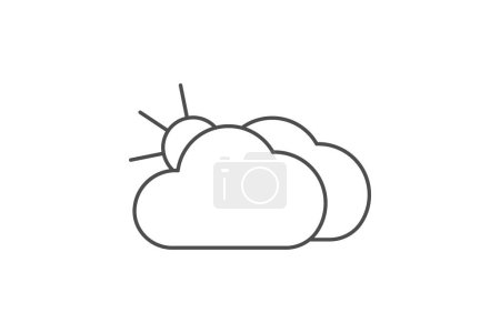 Ilustración de Cielo nublado, cielo cubierto de nubes, tiempo sombrío, icono de línea delgada, icono de contorno gris, icono perfecto de píxel - Imagen libre de derechos