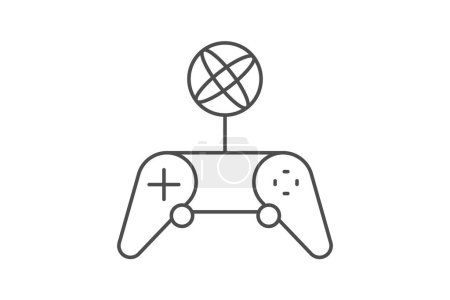 Illustration for Online gaming , Online Multiplayer, Digital Gathering, Virtual Competitions,  thin line icon, grey outline icon, pixel perfect icon - Royalty Free Image