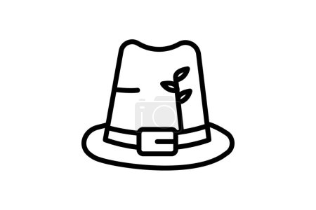Ilustración de Sombrero del peregrino, Traje de Acción de Gracias, Icono de línea, Icono de esquema, icono de vector, icono perfecto de píxel - Imagen libre de derechos