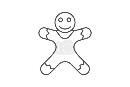 Illustration for Gingerbread Man, Festive Baking, thin line icon, grey outline icon, pixel perfect icon - Royalty Free Image