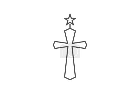 Téléchargez les illustrations : Croix, Symbole religieux, icône de ligne mince, icône de contour gris, icône parfaite pixel - en licence libre de droit