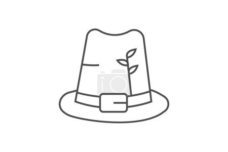 Téléchargez les illustrations : Chapeau de pèlerin, vêtement d'action de grâce, icône de ligne mince, icône de contour gris, icône parfaite pixel - en licence libre de droit