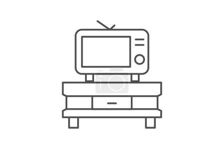 Ilustración de TV gris delgada línea icono contorno icono, píxel perfecto - Imagen libre de derechos