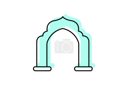 Illustration for Islamic Arches icon, arches, architecture, islamic architecture, islamic arches architectural feature color shadow thinline icon, editable vector icon, pixel perfect, illustrator ai file - Royalty Free Image