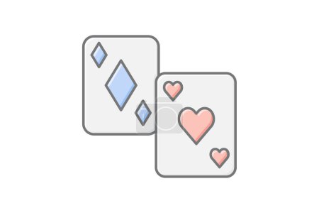 Téléchargez les illustrations : Icône de jeux de cartes, jeu, jeu, cartes, icône de couleur de ligne de pont, icône vectorielle modifiable, pixel parfait, fichier ai illustrateur - en licence libre de droit