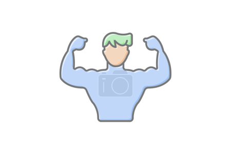 Muskelaufbau Symbol, Krafttraining, Widerstandstraining, Bodybuilding, Gewichtheben lineare Farbe Symbol, editierbare Vektorsymbol, Pixel perfekt, Illustrator ai-Datei
