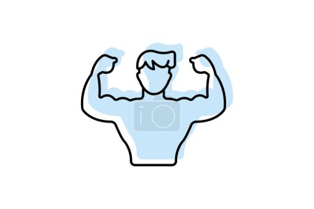 Illustration for Muscle Building icon, strength training, resistance training, bodybuilding, weightlifting color shadow thinline icon, editable vector icon, pixel perfect, illustrator ai file - Royalty Free Image