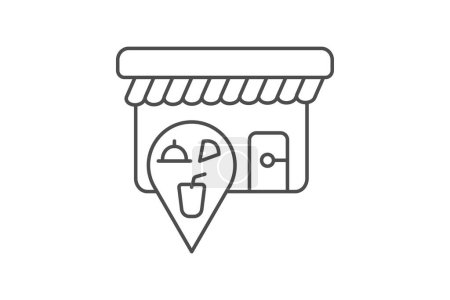 Restaurant-Locator-Symbol, Restaurants finden, Restaurants suchen, Restaurantsuche, Restaurant-Finder-Thinline-Symbol, editierbares Vektorsymbol, Pixel perfekt, Illustrator ai-Datei