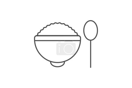 Téléchargez les illustrations : Icône de déjeuner, heure du déjeuner, repas de midi, options de déjeuner, icône en ligne mince de menu de déjeuner, icône vectorielle modifiable, pixel parfait, fichier ai illustrateur - en licence libre de droit