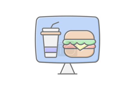 Online Ordering icon, order online, digital ordering, mobile ordering, website ordering lineal color icon, editable vector icon, pixel perfect, illustrator ai file