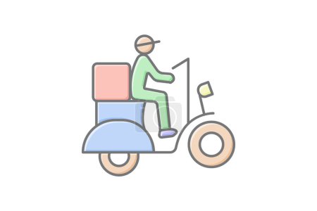 Food Delivery icon, delivery service, online food delivery, home delivery, meal delivery lineal color icon, editable vector icon, pixel perfect, illustrator ai file