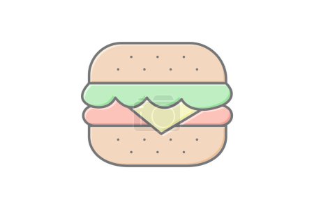 Illustration for Burgers icon, burger joint, burger restaurant, burger bar, burger menu lineal color icon, editable vector icon, pixel perfect, illustrator ai file - Royalty Free Image