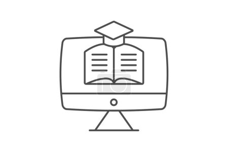 E-Learning-Symbol, Online-Lernen, digitales Lernen, virtuelles Lernen, Distanzlernen Thinline-Symbol, editierbare Vektor-Symbol, Pixel perfekt, Illustrator ai-Datei