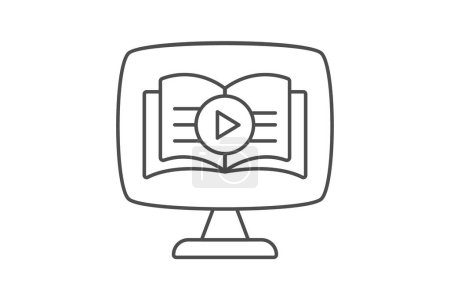 Video Lektionen Symbol, Lehrvideos, Lernvideos, Lernvideos, Online-Videos Thinline-Symbol, editierbare Vektor-Symbol, Pixel perfekt, Illustrator ai-Datei