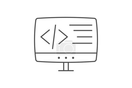 Coding icon, programming, computer programming, software development, coding languages thinline icon, editable vector icon, pixel perfect, illustrator ai file