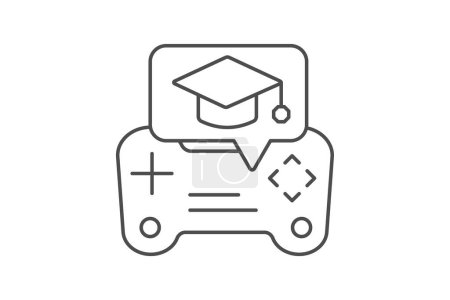 Icono de gamificación, gamificación educativa, aprendizaje gamificado, aprendizaje basado en juegos, icono de línea delgada de diseño de juegos, icono de vector editable, pixel perfect, illustrator ai file