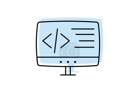 Coding icon, programming, computer programming, software development, coding languages color shadow thinline icon, editable vector icon, pixel perfect, illustrator ai file