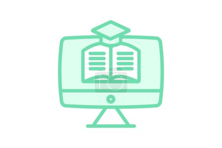Illustration for E-learning icon, online learning, digital learning, virtual learning, distance learning duotone line icon, editable vector icon, pixel perfect, illustrator ai file - Royalty Free Image