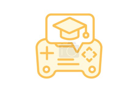 Icono de gamificación, gamificación educativa, aprendizaje gamificado, aprendizaje basado en juegos, icono de línea de duótono de diseño de juegos, icono de vector editable, pixel perfect, illustrator ai file
