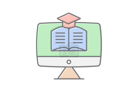 Illustration for E-learning icon, online learning, digital learning, virtual learning, distance learning lineal color icon, editable vector icon, pixel perfect, illustrator ai file - Royalty Free Image
