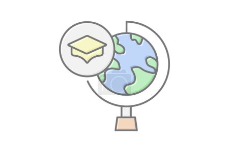 Illustration for Study Abroad icon, international education, overseas education, foreign study, global education lineal color icon, editable vector icon, pixel perfect, illustrator ai file - Royalty Free Image